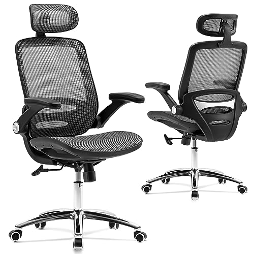 Ergonomic Mesh Office Chair - High Back Mesh Desk Chair with 2D Headrest, Flip-up Armrests, 135°Tilt Function, Comfort Wide Mesh Seat, Swivel Mesh Gaming Chair for Home 350LB