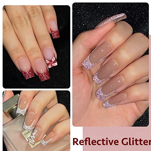 GAOY Reflective Glitter Gel Nail Polish Set of 6 Colors Including Pink Red Silver Holographic Gel Polish Kit UV LED Soak Off Nail Polish Home DIY Manicure Nail Salon Varnish