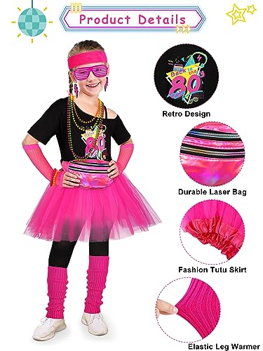 AOTHSO 18 Pieces Girls 80s Costume Accessories Set Halloween Cosplay 1980s Party Kids 80s Outfit Clothes Costume Set