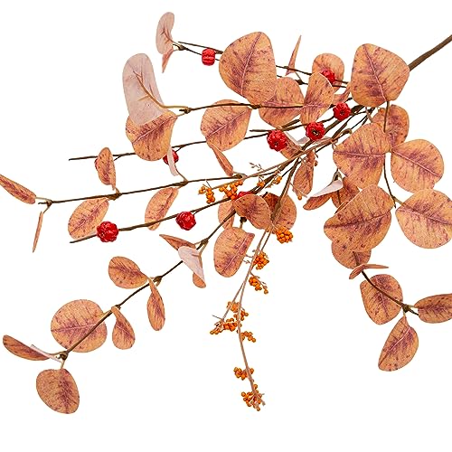 VGIA 6 Pcs Fall Eucalyptus Stems Artificial Fall Eucalyptus Leaves Fall Decorations with Fall Eucalyptus Branches Autumn Leaves for Fall Floral Arrangements Aritificial Plants for Home Decor