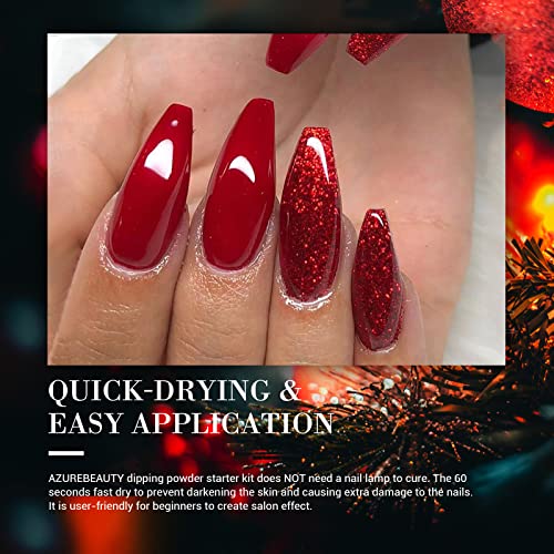 Dip Powder Set, AZUREBEAUTY 6 Colors Glitter Red Green Nail Dipping Powder French Nail Art Gel Manicure Salon DIY at Home Christmas Gifts