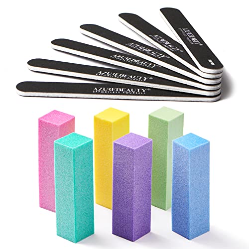 Nail Files and Buffers, AZUREBEAUTY 12Pcs Professional Manicure Tools Kit, 6 Pcs Double Sided 100/180 Grit Nail Files & 6Pcs Rectangular Nail Buffer Block