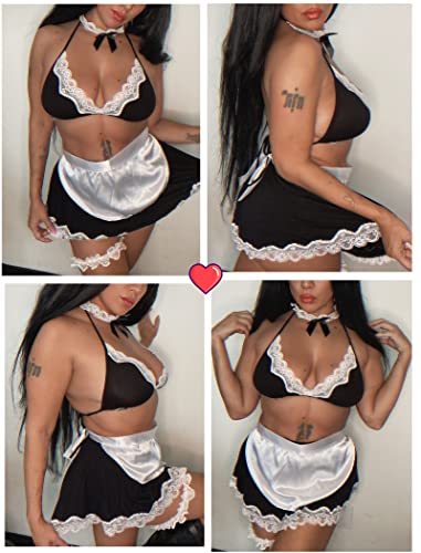 Avidlove French Maid Lingerie Women's Exotic Costumes Role Playing Lingerie Schoolgirl Lingerie Black Small