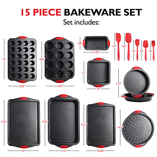Eatex Nonstick Bakeware Sets with Baking Pans Set, 39 Piece Baking Set with Muffin Pan, Cake Pan & Cookie Sheets for Baking Nonstick Set, Steel Baking Sheets for Oven with Kitchen Utensils Set - Black