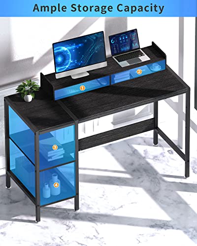 MINOSYS Computer Desk - 39” Gaming Desk, Home Office Desk with Storage, Small Desk with Monitor Stand, Writing Desk for 2 Monitors, Adjustable Storage Space, Modern Design Corner Table, Black.