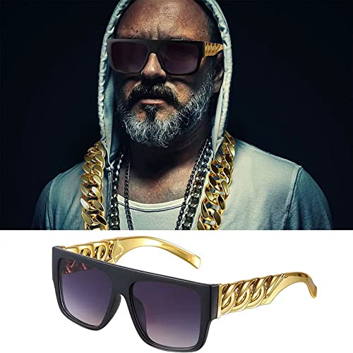 80s 90s Rapper Costumes Outfit for Men Women 90s Hip Hop Big Fake Gold Chain Party Sunglasses 80s Accessories