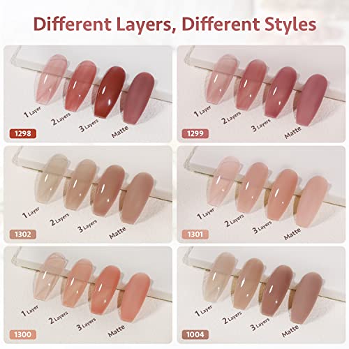 GAOY Icy Jelly Gel Nail Polish Set of 6 Colors Including Red Pink Nude Gel Polish Kit UV LED Soak Off Polish Home DIY Manicure Nail Salon Varnish