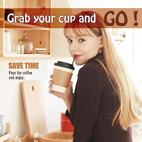 To Go Coffee Cups 12 oz Paper Coffee Cups,120 Pack Disposable Paper Coffee Cup with Lids,Sleeves,Straws,Hot/Cold Beverage Drinking Cup for Water,Juice,Coffee or Tea,Suitable for Home,Shops Cafes