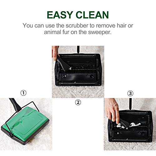 Yocada Carpet Sweeper Cleaner for Home Office Low Carpets Rugs Undercoat Carpets Pet Hair Dust Scraps Paper Small Rubbish Cleaning with a Brush Green