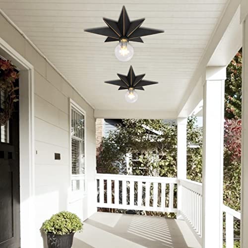 16 inch Flush Mount Ceiling Light, Black Star Light Fixtures Ceiling for Hallway, Entryway, Study Room, Bedroom, Industrial Light Fixture Ceiling Mount for Porch Kitchen Farmhouse Lighting 2 Pack