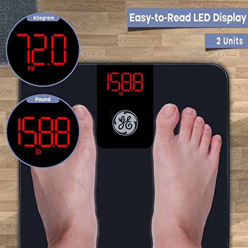 GE Scale for Body Weight Bathroom: Digital Scales Accurate Body Weight Scale Smart Bluetooth Scale for Weight and BMI Electronic Weighing Scale for People, Black 400lb Capacity Bath Scale