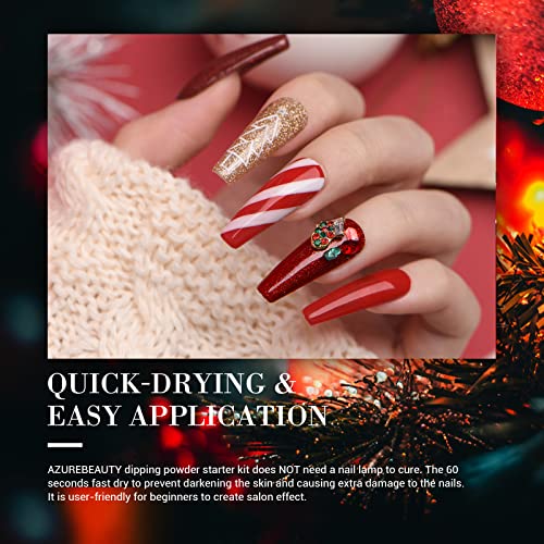 Dip Powder Set, AZUREBEAUTY 6 Colors Glitter Red Green Nail Dipping Powder French Nail Art Gel Manicure Salon DIY at Home Christmas Gifts