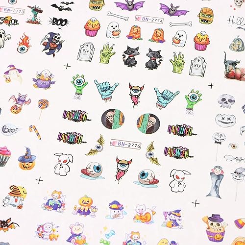 Halloween Nail Art Stickers Water Transfer Nail Decals Pumpkin Skull Ghost Halloween Nail Design Stickers Cute Halloween Acrylic Nail Art Supplies Day of The Dead Nail Decorations for Women Girls