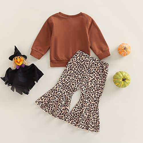 Baby Girl Bell Bottoms Halloween Clothes Set Letters Pumpkin Printed Long Sleeve Sweashirt Tops + Flared Pants (Hello Pumpkin, 12-18 Months)