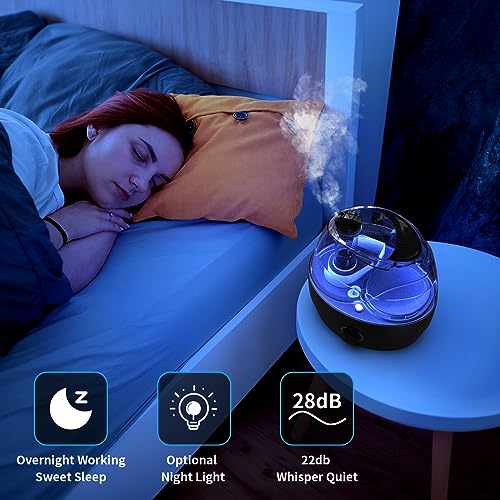 Humidifiers for Bedroom Large Room Home, 2.2L Cool Mist Humidifier for Baby Kids, 30 Hours with Whisper-Quiet Operation, Adjustable 360° Rotation Nozzle, Night Light Function, BPA Free(black)