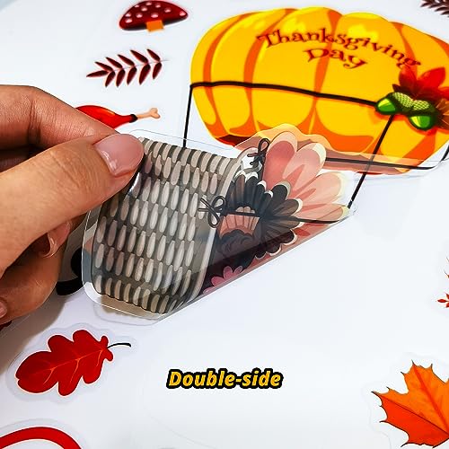 193 PCS Thanksgiving Window Clings Stickers Fall Decor, Double-Side Turkey Cling for Glass Window Thanksgiving Decorations for Home Party