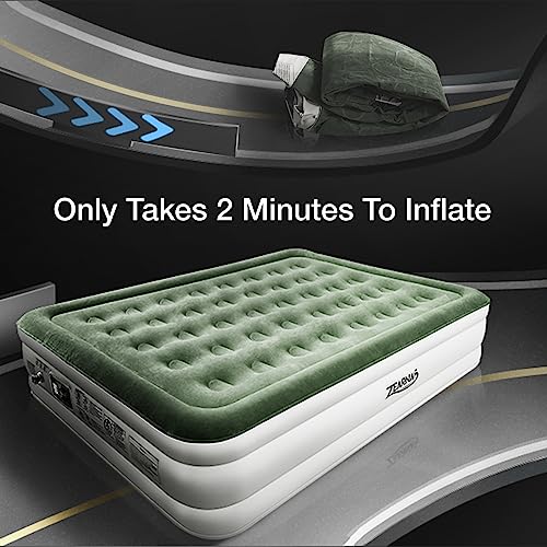 Zearna Queen Air Mattress with Built-in Pump for Home, Camping & Guests - 16'' Queen Size Inflatable Airbed Double High Adjustable Blow Up Mattress, Durable Portable Waterproof