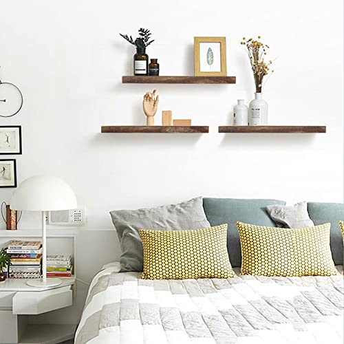 Floating Shelves,Solid Wood Shelf Set of 3, Floating Shelves for wall Solid Wood Durable Natural Floating Shelves Bracket Wall Shelves Decoration for Kitchen Bedroom Bathroom Study room (Light Brown)