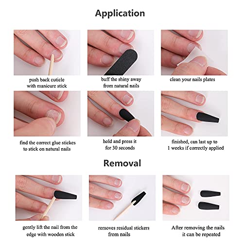 24 Pcs Matte Black Press on Nails Fake Nails, Coffin Nails Ballerina Extra Long Acrylic Stick on Nails, False Nails for Women and Girls