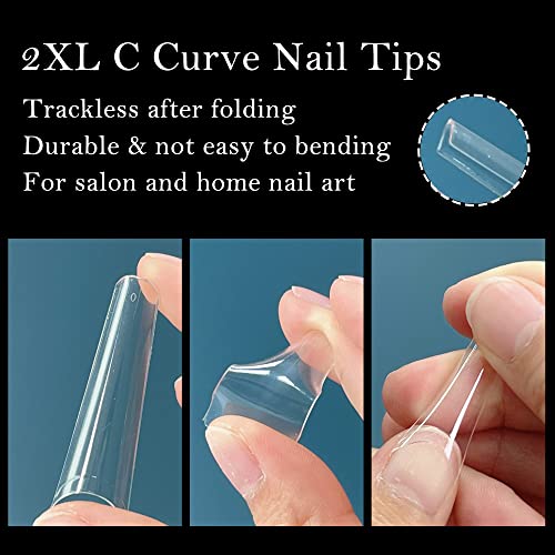 AddFavor 240pcs Long Coffin Nail Tips Clear XXL Extra Long Ballerina Gel x False Nail Tips C Curve Fake Nails for Acrylic Nail Art Salon and Home DIY Design