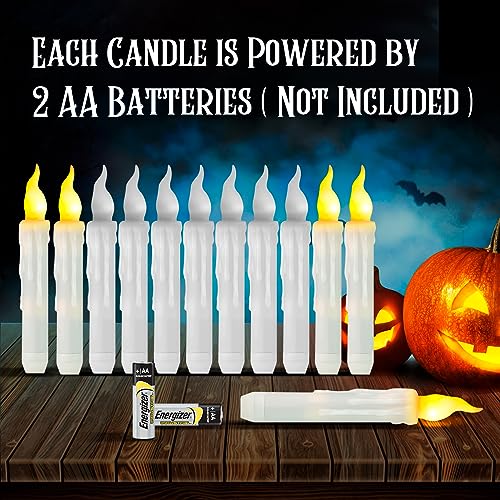 KUKIKUKI 12PCS Batteries Operated Taper Candles with Remote, Flameless Taper Window Candles Flickering Warm White Light,Led Hanging Candlesticks for Party Halloween Christmas Church Home