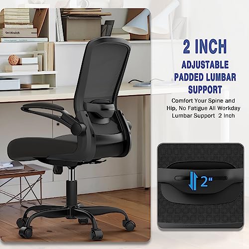 Office Chair, Ergonomic Desk Chair with Adjustable Lumbar Support, High Back Mesh Computer Chair with Flip-up Armrests-BIFMA Passed Task Chairs, Executive Chair for Home Office