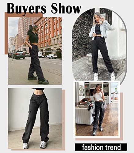 ZMPSIISA Women High Waisted Cargo Pants Wide Leg Casual Pants 6 Pockets Combat Military Trousers(Black,Small)