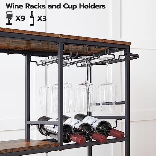 HOOBRO Bar Cart for The Home, 29.5 inches 3-Tier Serving Cart with Wheels, Rolling Kitchen Cart with Wine Rack and Glass Holder for Living Room, Party, Bar, Rustic Brown and Black BF21TC01