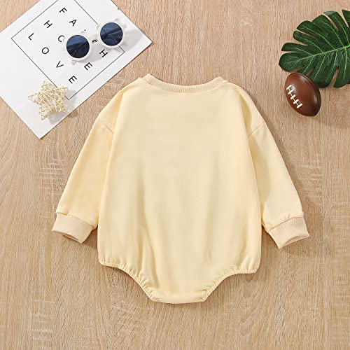 Twopumpkin Baby Outfit Girl Boy Football Bubble Sweatshirt Romper Crewneck Sweater Infant Toddler Fall Clothes 6-12 Months G Game Day Beige