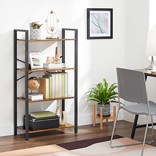 VASAGLE Bookshelf, 4-Tier Shelving Unit, Bookcase, Book Shelf, 11.8 x 25.9 x 47.2 Inches, for Home Office, Living Room, Rustic Brown and Black ULLS60BX