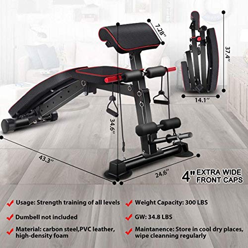 Adjustable Weight Bench - Utility Weight Benches for Full Body Workout, Foldable Flat/Incline/Decline Exercise Multi-Purpose Bench for Home Gym