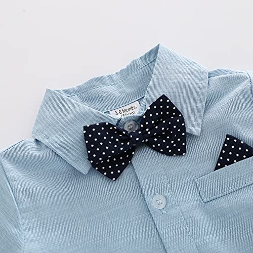 Baby Boys Gentleman Outfits Suits, Infant Shirt+Shorts+Bow Tie+Suspender Clothes Set,9-12M