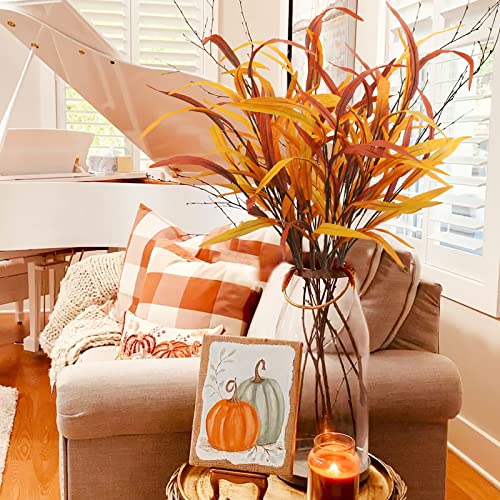 obbsie 6Pcs Artificial Fall Leaves Grass Stems, 27.5" Fall Leaf Spray Plants Autumn Greenery Stems for Home Floral Arrangement Kitchen Office Harvest Thanksgiving Fall Decorations