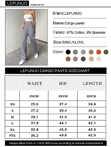 Women 6 Pockets High Waisted Cargo Pants Wide Leg Casual Pants Combat Military Trouser Blue Grey