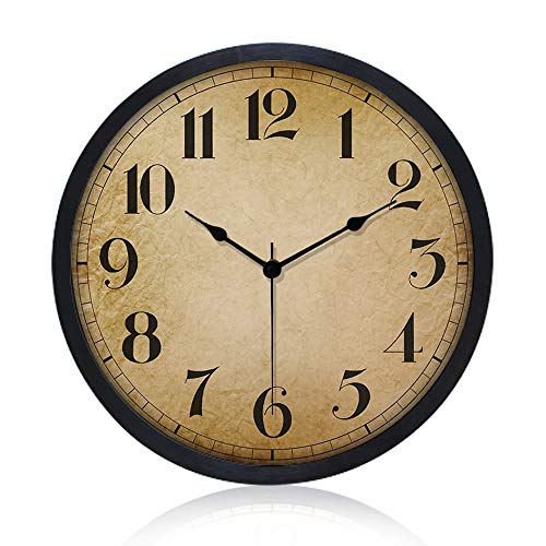 Gkwet Black Retro Wall Clock, Silent Non Ticking 10 Inch Quality Quartz Decorative Wall Clock, Round Easy to Read Home, Office, School Clock