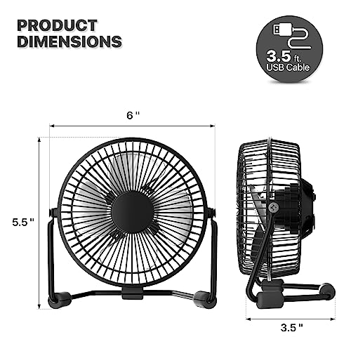 mollie 4-Inch Small USB Desk Fan for Home Office Bedroom Mini Personal Desktop Air Circulator Ultra Quiet Cooling Table Fan Adjustable Tilt Black