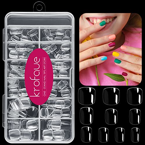 Kids Short Clear False Nails krofaue 240Pcs Full Cover Press on Nails for Little Girls Children Fake Nails Fingernail Decoration 10 Sizes Clear Soft Gel Nail Tips for Kids…