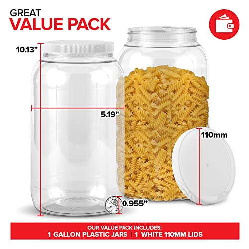 Stock Your Home 1 Gallon Clear Plastic Jars with Lids (1 Pack) 128 oz Wide Mouth Large Jar with Lid, Big Container for Candy, Cookies, Arts & Crafts, Bartender Money Tips, Kitchen & Pantry Storage