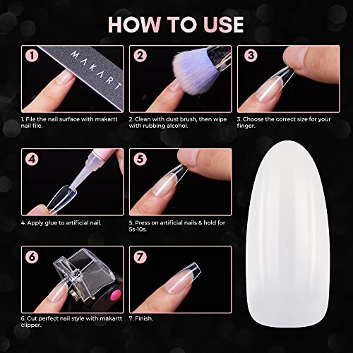 Makartt Oval Nails Tips 500pcs Nail Tips Natural Full Cover Acrylic Nails Round False Nails Soak Off Nail Tips 10 Sizes Fake Nails for Nail Art A-04