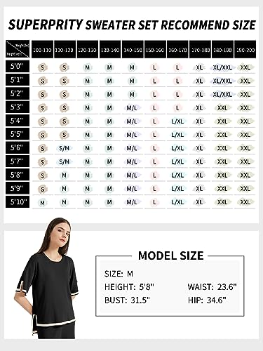 SuperPrity Summer Short Sleeve Sweater Sets High Waist Wide Leg Lounge Sets for Women 2 Piece Long Pants Set-M,Apricot