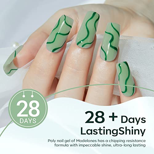 Modelones Poly Nail Gel Kit 30ml 2PCS Eucalyptus Green Dark Green Extension Builder Enhancement Professional Starter Kit All-in-One Nail Technician French Kit