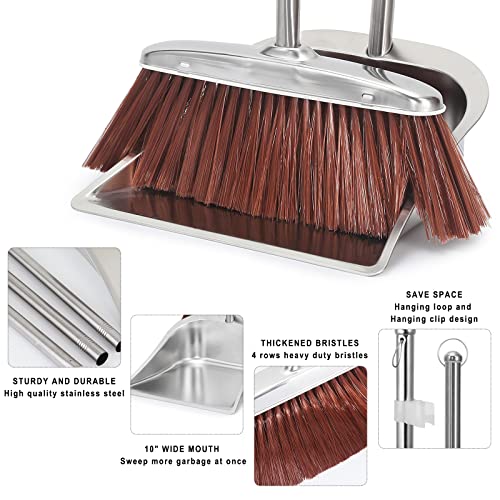 Broom and Dustpan Set for Home, SUTINE 56" Upright Long Handle Broom and Dustpan Set, Heavy Duty Stainless Steel Dust Pan Great for Sweeping Indoor Outdoor Kitchen Office Lobby Floor