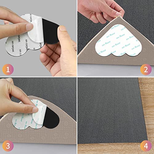 [12 Pack] Rug Gripper, Double Sided Non-Slip Rug Pads Rug Tape Stickers Washable Area Rug Pad Carpet Tape Corner Side Gripper for Hardwood Floors and Tile
