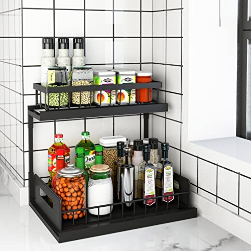 Under Sink Organizer, REALINN 2-Tier Pull Out Cabinet Organizer Under Kitchen Sink Organizer, Under Cabinet Storage Multi-Use for Bathroom Laundry Kitchen