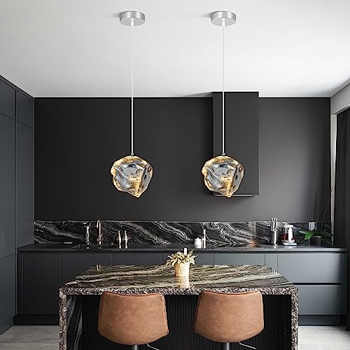 LBSQJ Modern Chrome Pendant Lights Kitchen Island Mini Hanging Light Fixtures Glass Creative Irregular Imitation Stone Shape Chandelier for Dinning Room Kitchen Bedroom Bar Foyer Farmhouse(1 Pack)