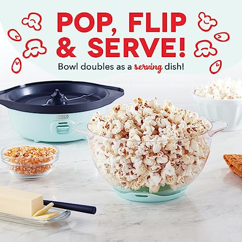 DASH SmartStore™ Stirring Popcorn Maker, 3QT Hot Oil Electric Popcorn Machine with Clear Bowl, 12 Cups - Aqua