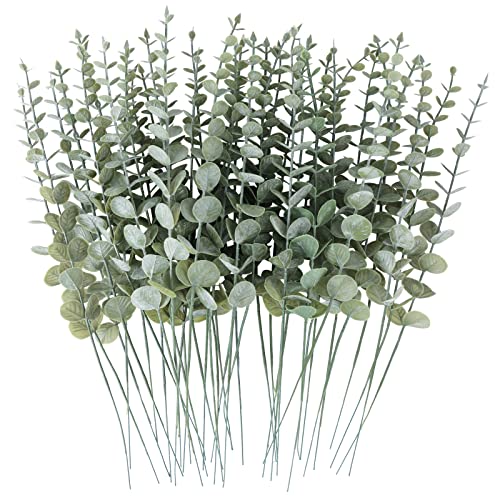 CEWOR 50pcs Artificial Eucalyptus Stems Fake Eucalyptus Leaves Stems Real Touch Leaf Branches for Flower Bouquet Wedding Halloween Centerpiece Autumn Home Office Decor