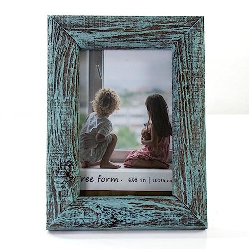 4x6 Green Picture Frame, Solid Wood Photo Frame with High Definition Glass, Farmhouse Distressed Rustic Natural Weathered Wooden Photo Frames for Gallery Wall Mounting or Table Top Display Home Decorative