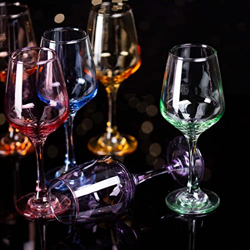 SUNNOW 12 Ounce Multicolor Crystal Wine Glass,for Home Dinning, Bar and Party,Set of 6