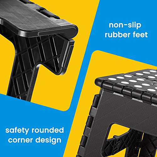 ACSTEP Folding Step Stool 9'' Tall Kids Step Stool Holds Up to 300 lb Plastic Foldable Step Stools for Kids Non-Slip Surface with Carry Handle Collapsible Stool for Home, Outdoor and Indoor(Black)